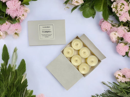 Coconut & Rapeseed Scented Tealights | Natural Wax Candles | Pack of 6 - Scented_Burn