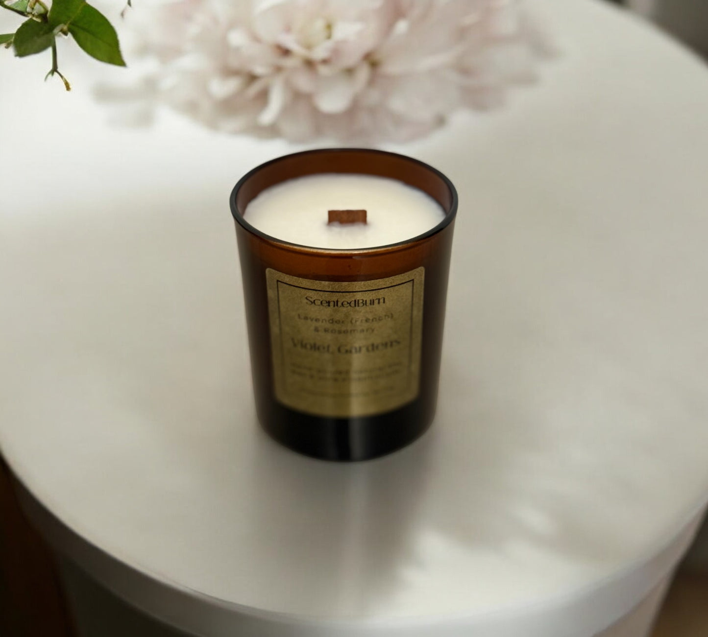 Violet Gardens Aromatherapy Candle | Coconut Soy Wood Wick 165g - Scented_Burn Candle Co.