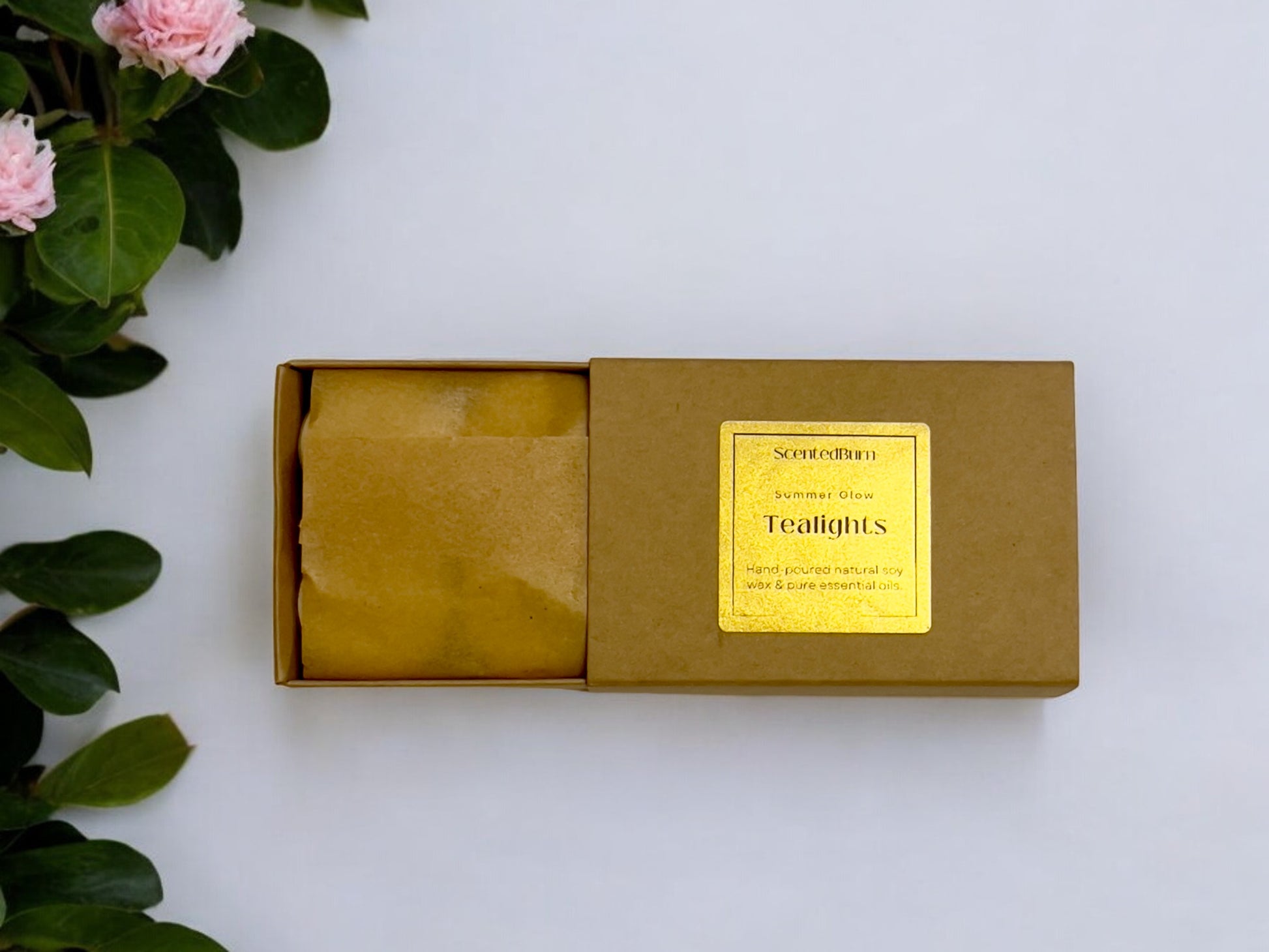 Dried Rose Petals Scented Tealights | Soy Wax Botanical Candles | Pack of 6 - Scented_Burn