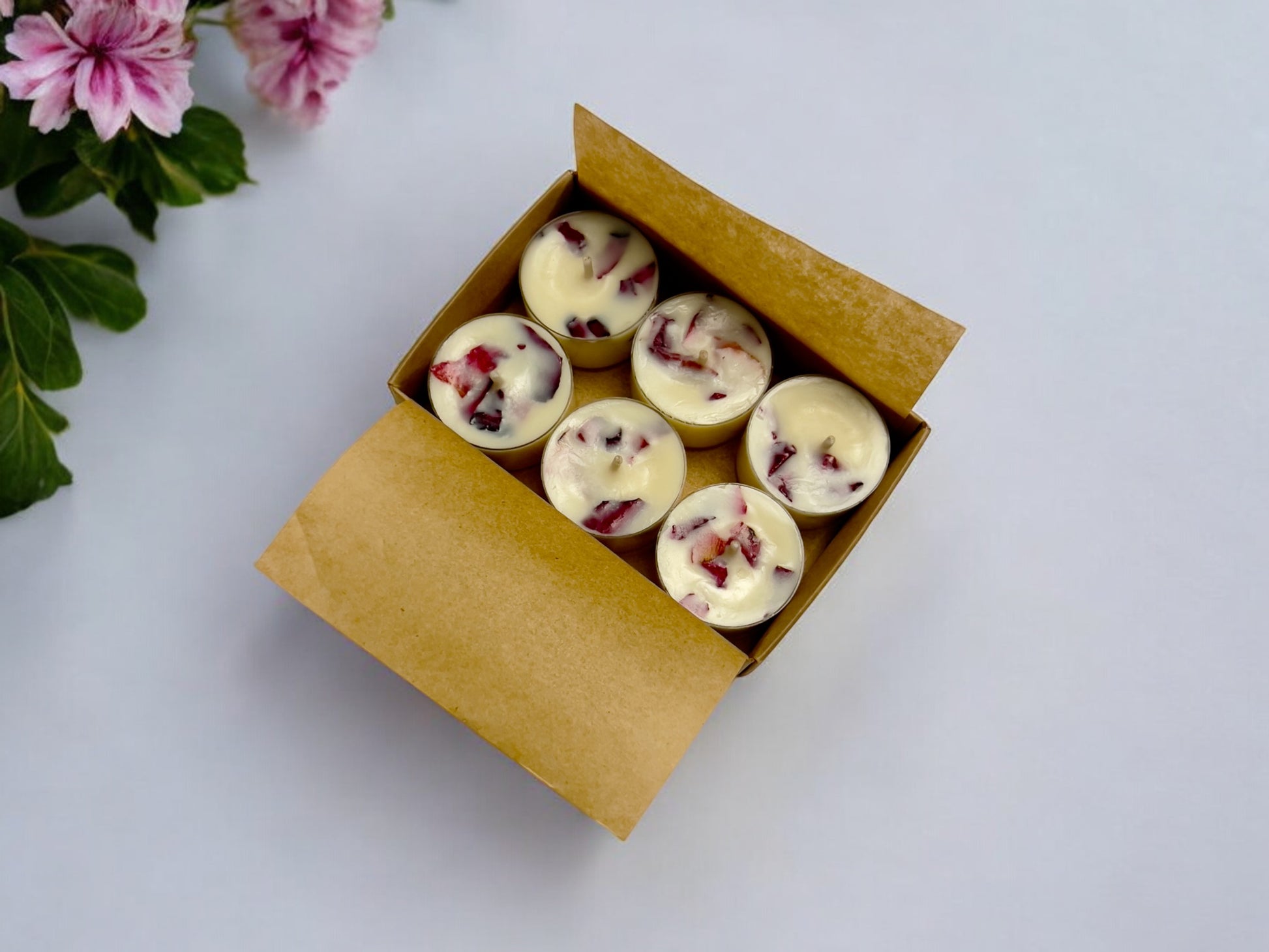 Rose Petals Soy Botanical Tealights | Vegan Wax & Essential Oils Aromatherapy Candle | Pack of 6 - Scented_Burn