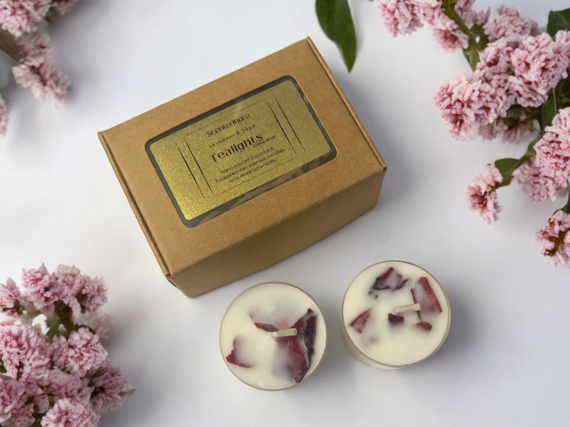 Dried Rose Petals Scented Tealights | Soy Wax Botanical Candles | Pack of 2 - Scented_Burn