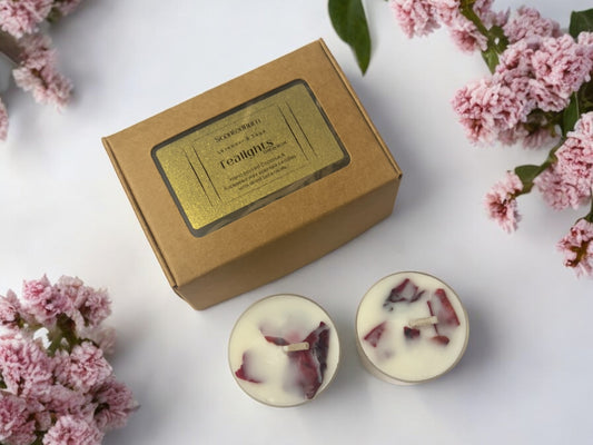 Dried Rose Petals Scented Tealights | Soy Wax Botanical Candles | Pack of 2 - Scented_Burn