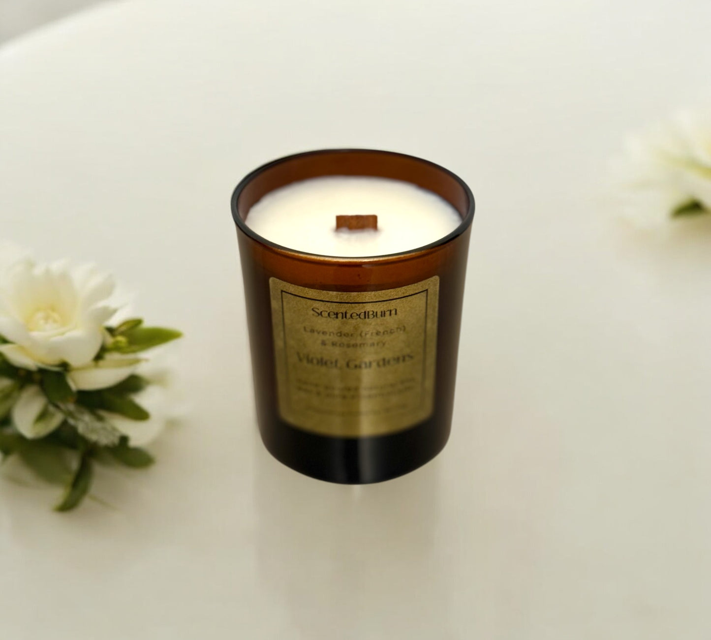 Violet Gardens Aromatherapy Candle | Coconut Soy Wood Wick 165g - Scented_Burn Candle Co.